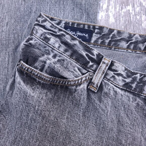 Pepe Womens Super Flare Jeans Size 32x32 Gray Acid Wash Mid Rise Denim Pants - Picture 5 of 9